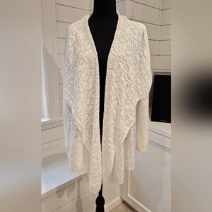 White Lace Women's Draped Front Open Asymmetrical Lightweight  Sweater